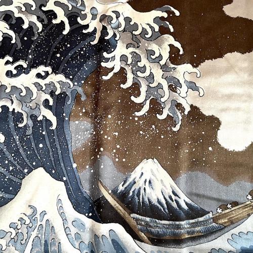 Antique haori homme soie tsumugi la vague japonaise nami hokusai 02
