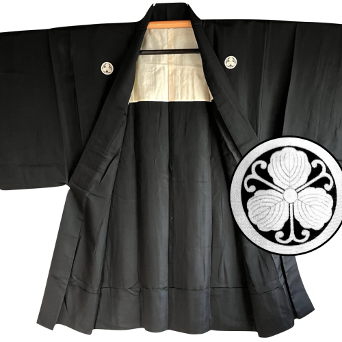 Antique haori homme kamon tsuru mitsukashiwa