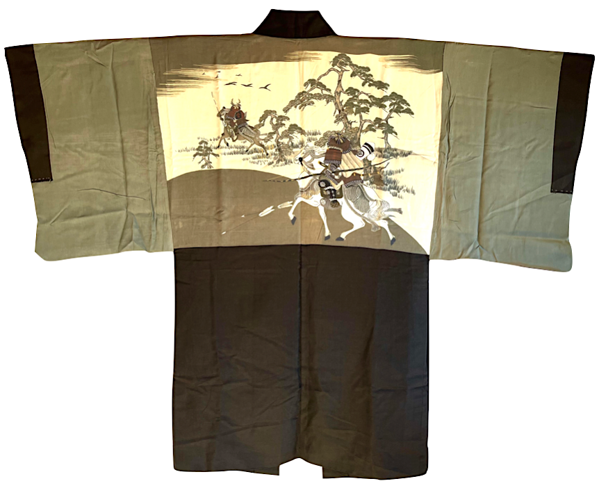 Antique haori japonais samourai soie noire mokkou montsuki yama no bushi homme2