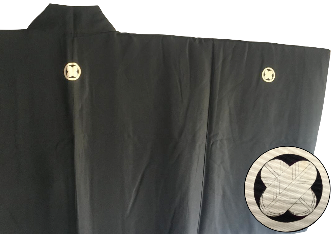 Antique haori japonais soie noire maruni takanohane montsuki homme made in japan5
