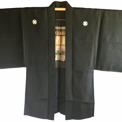 Antique haori samourai soie noire yama no jinja takano hane montsuki homme