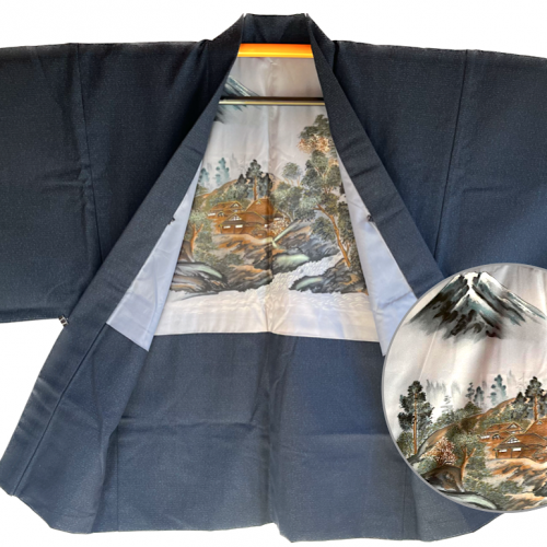 Antique haori soie bleu indigo tsumugi fuji san no mura