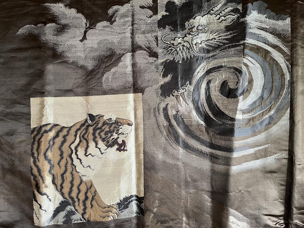 Antique haori soie noire tachibana montsuki tiger vs dragon homme4
