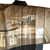 Antique haori soie noire takanohane montsuki torii miyajima homme5