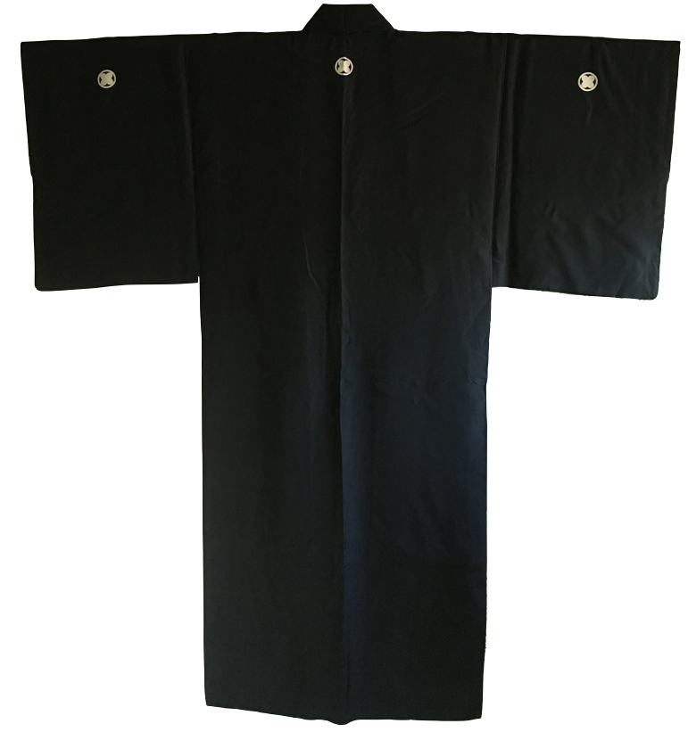 Antique kimono japonais homme soie noire takanohane montsuki iaido kenjutsu kimonoshop
