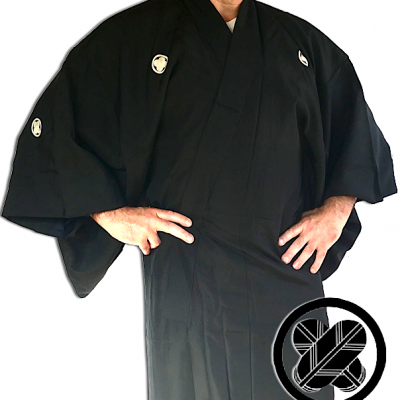 Antique kimono japonais samourai soie noire maruni 13 1 1