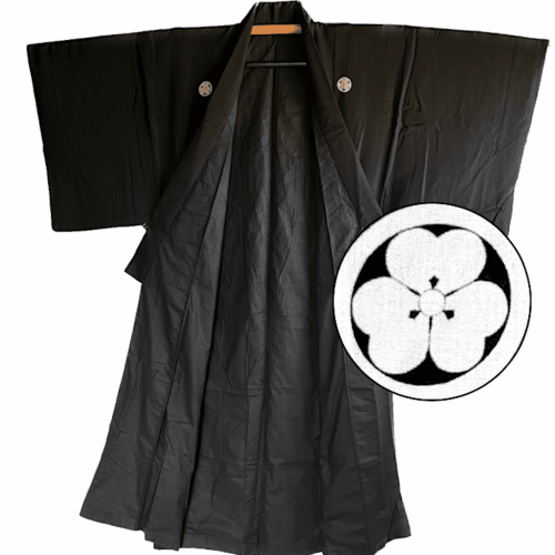 Antique kimono japonais soie noire ume montsuki homme 1