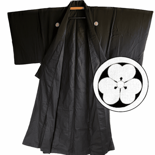 Antique kimono japonais soie noire ume montsuki homme