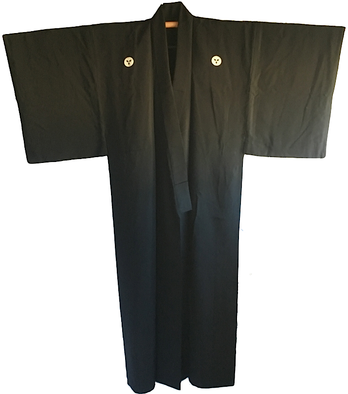 Antique kimono traditionnel japonais samourai soie noire takenaka montsuki homme 2 