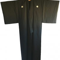 Antique kimono traditionnel japonais samourai soie noire takenaka montsuki homme 2 