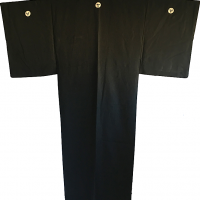 Antique kimono traditionnel japonais samourai soie noire takenaka montsuki homme 3