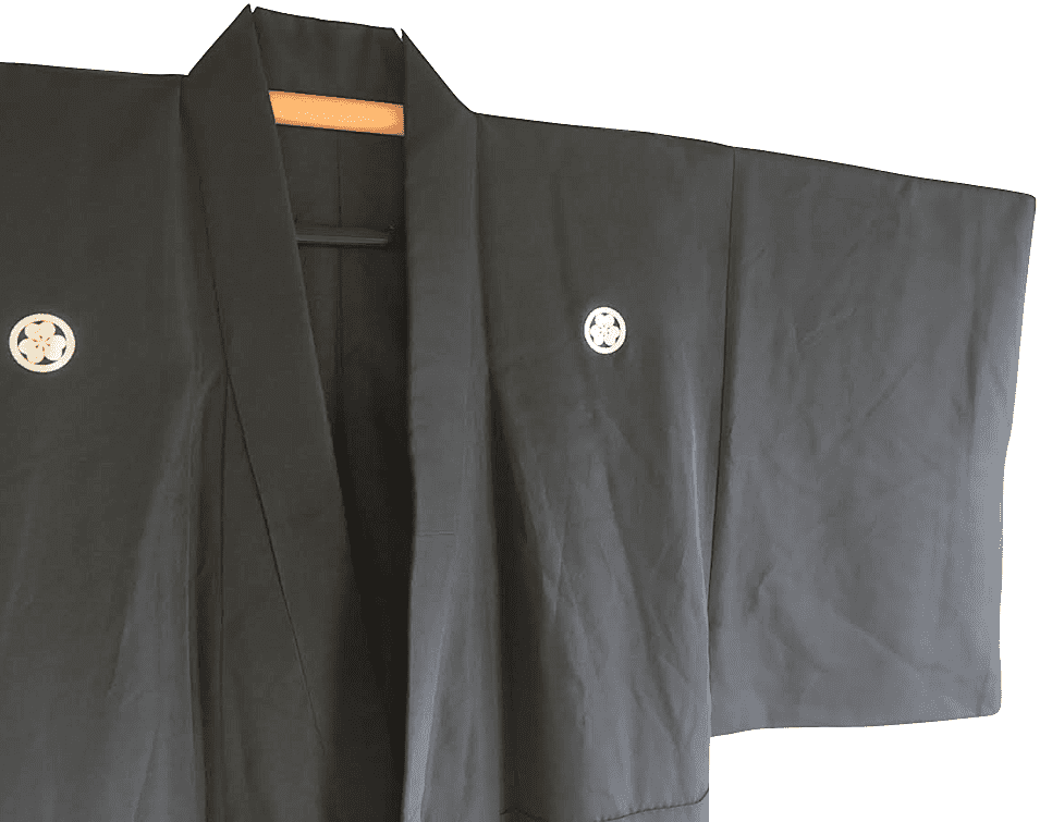 Antique kimono traditionnel japonais soie noire katabami montsuki homme1 1