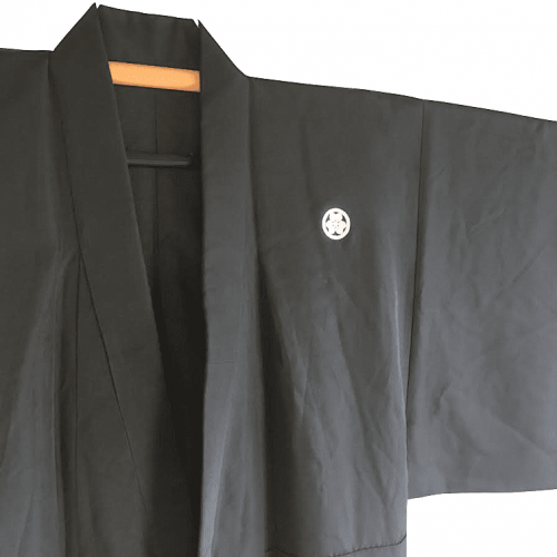Antique kimono traditionnel japonais soie noire katabami montsuki homme 1