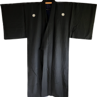 Antique kimono traditionnel japonais soie noire kenkatabami montsuki homme2