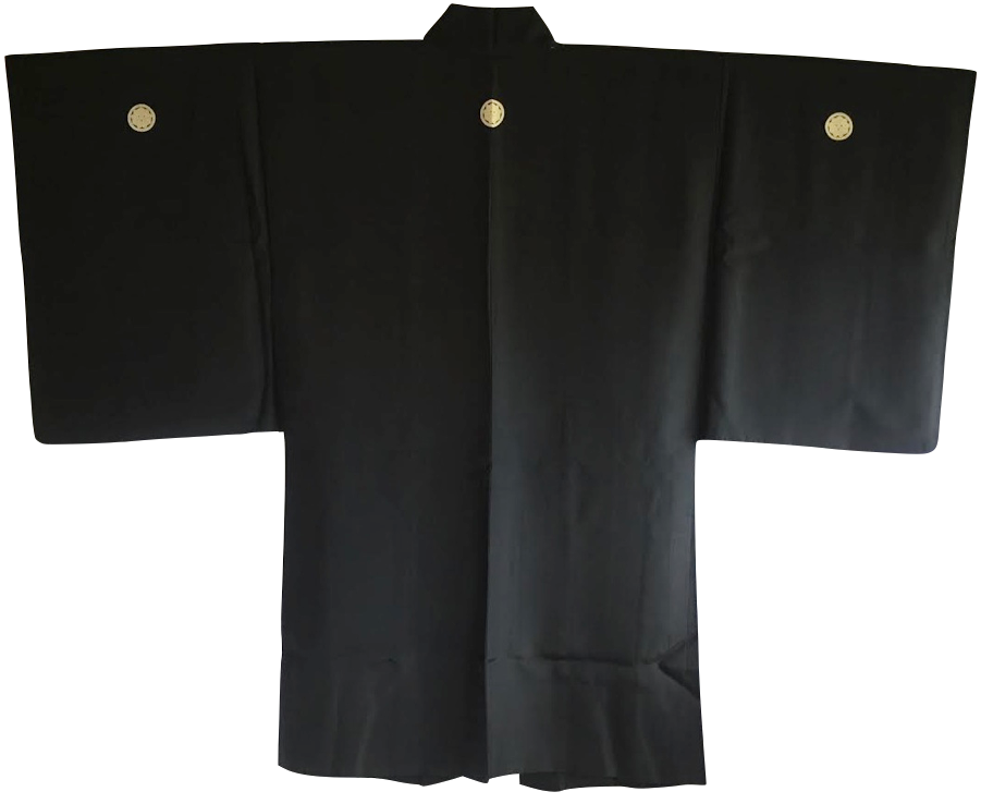 Antique veste kimono haori samourai soie noire kenkatabami montsuki yabusame fuji san homme 3