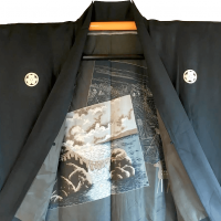 Antique veste kimono haori soie noire montsuki meoto iwa ise homme2