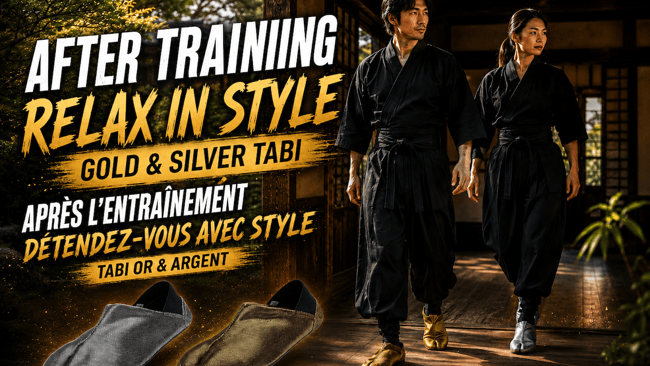 Apre s le ninjutsu de tendez vous avec style avec les tabi mannen dore argente after ninjutsu training relax in style with gold silver tabi mannen available on ninjutsushop com 1