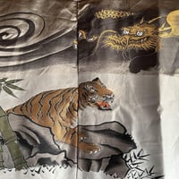 Haori japonais homme antique soie noire agarifuji montsuki tigre vs dragon 2