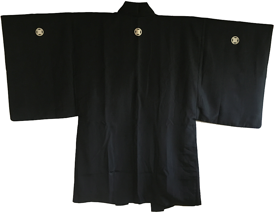 Luxe antique haori samourai soie noire kamon takanohane clan chushingura homme 22made in japan 22 3