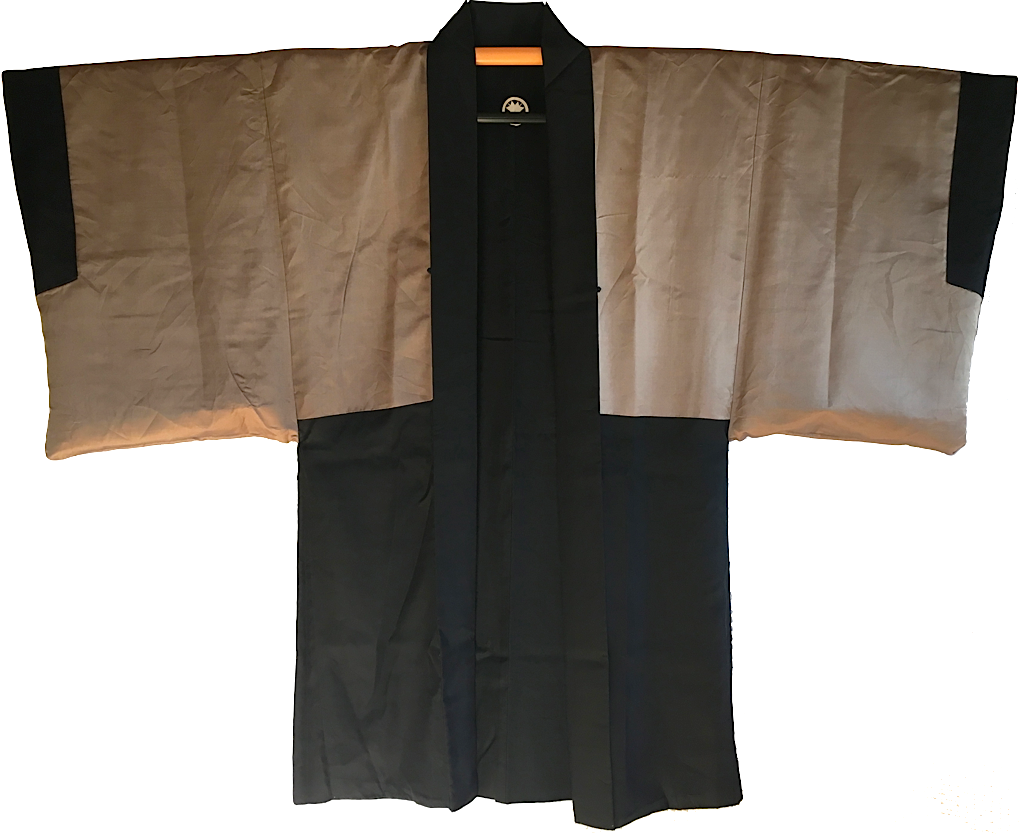 Luxe antique kimono haori soie noire maruni chigai ha montsuki kabuki homme3