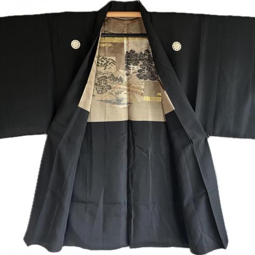 Men s haori black silk kenkatabami montsuki jinja japanese shinto shrine9