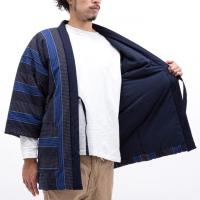 Men s winter sashiko hanten dobi strip black navy3